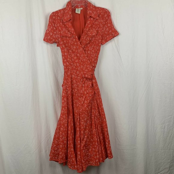 red floral wrap midi dress